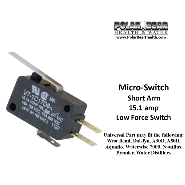 West Bend Dolfyn Water Distiller Micro Switch Short Arm Low Force