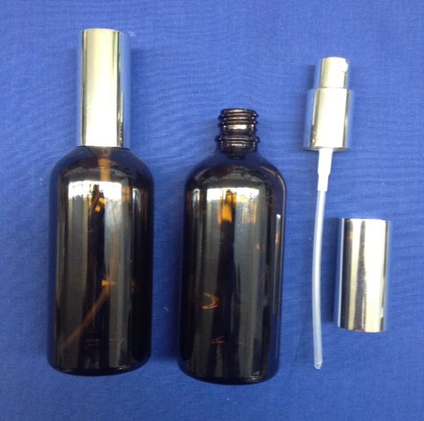 100 ml Amber Glass Bottle with spray silver