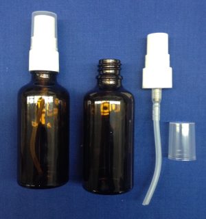 50 ml Amber Glass Bottle with spray white