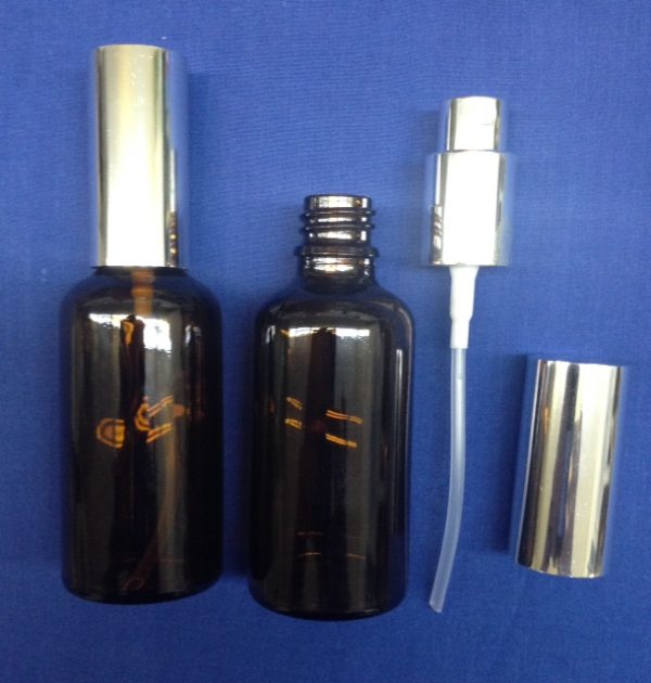 50 ml Amber Glass Bottle with spray silver