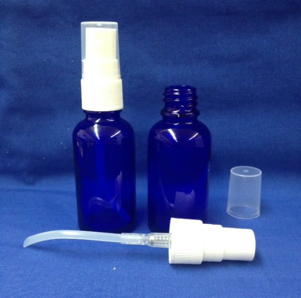 30 ml Blue Glass Bottle with spray white
