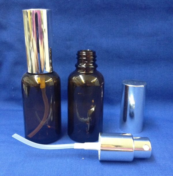30 ml Amber Glass Bottle with spray silver