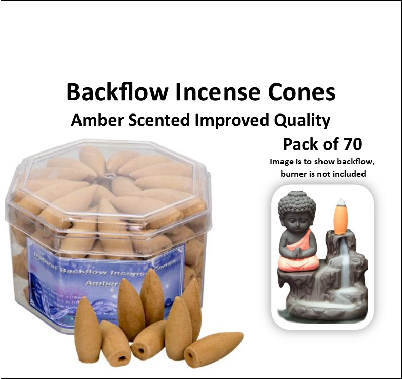 Details about   Backflow Amber Scented Incense Burner Cones 70 Count Bullet Cone 