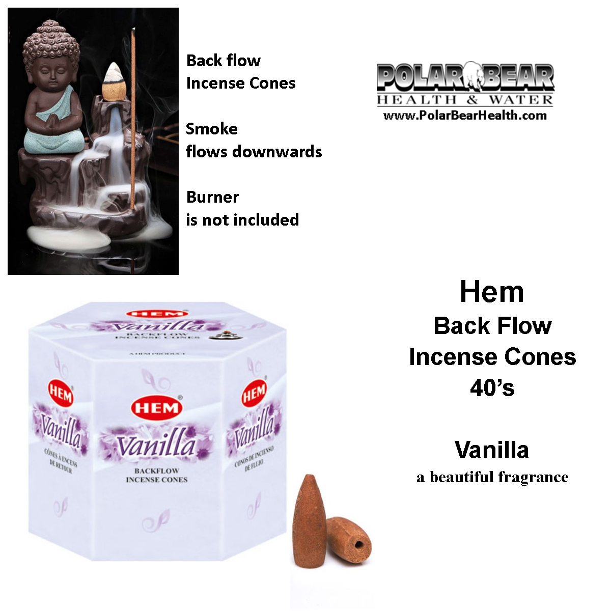 BACKFLOW CONE INCENSE - Vanilla - HEM 40's